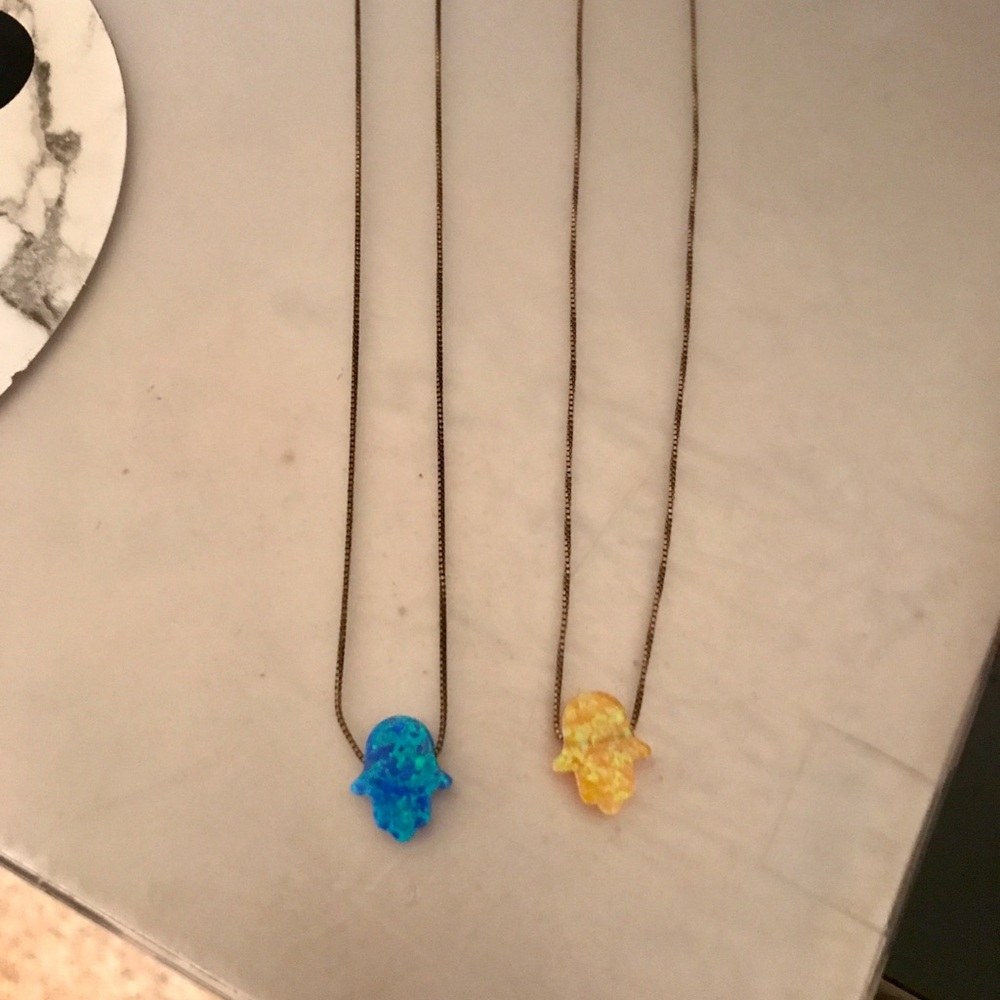 Opal hamsa necklaces